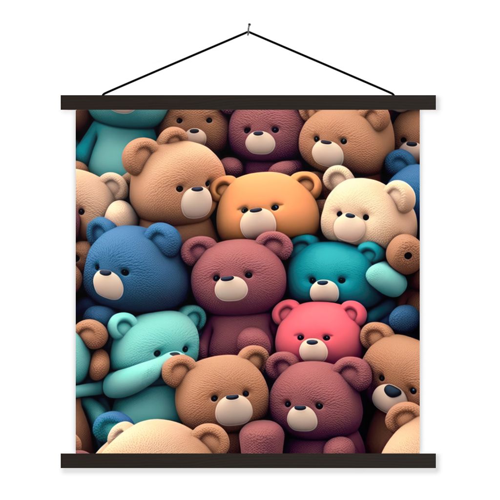 MuchoWow Textilposter Teddybär - Stofftier - Rosa - Blau - Braun - Kind 120x120 cm mit schwarzem Rahmen - Aufhängungsset