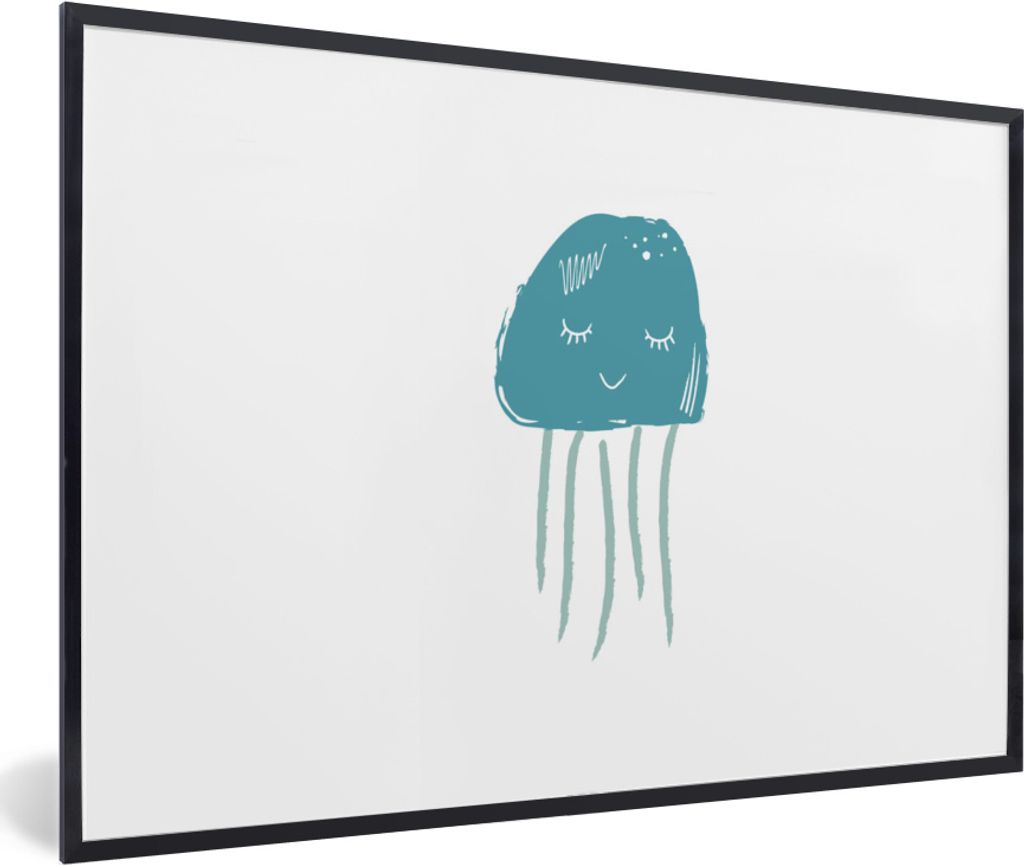 MuchoWow MuchoWow Gerahmtes Poster Qualle - Meer - Blau - Aquarell 90x60 cm - Poster mit zchwarzem Bilderrahmen - Fotorahmen - Foto-Plakat