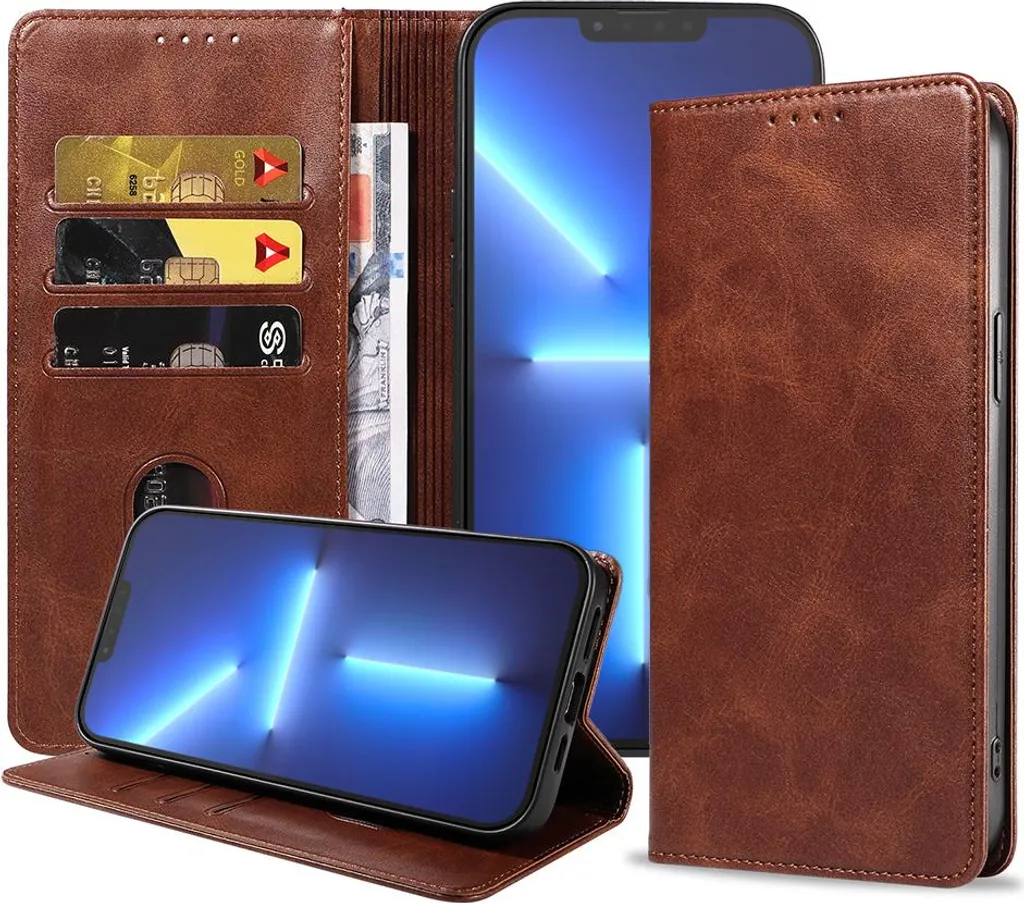 Custodia Portafoglio iPhone 13 Pro Max Marrone Scuro Smartphonica