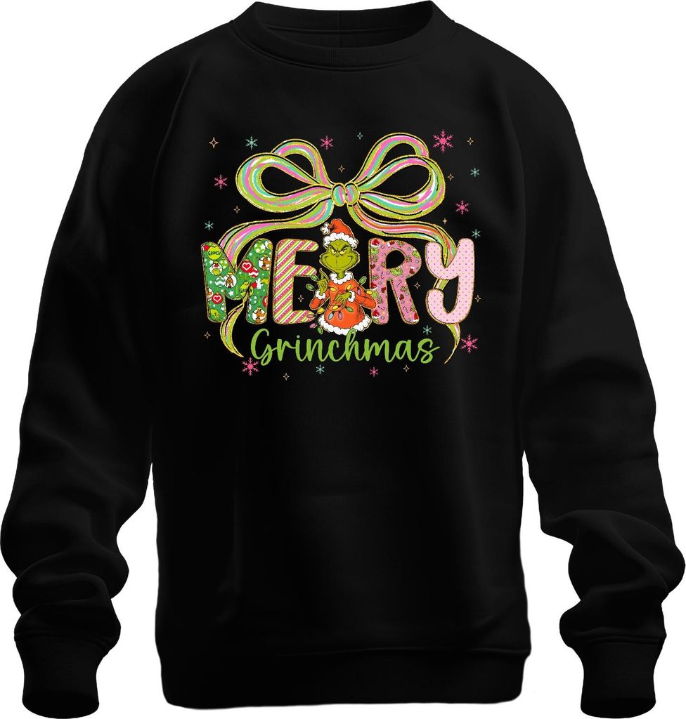 Merry Grinchmas Grinch Weihnachten lustig Geschenk Schleife bunt Uni Sweatshirt Pullover, Schwarz, XXL