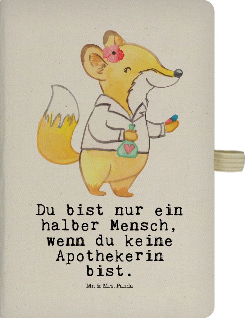 Mr. & Mrs. Panda Notizbuch A5 Apothekerin Herz - Transparent - Geschenk, Pharmazie, Reisetagebuch, Spruch, Tagebuch, Approbation, Schreibheft, recy...