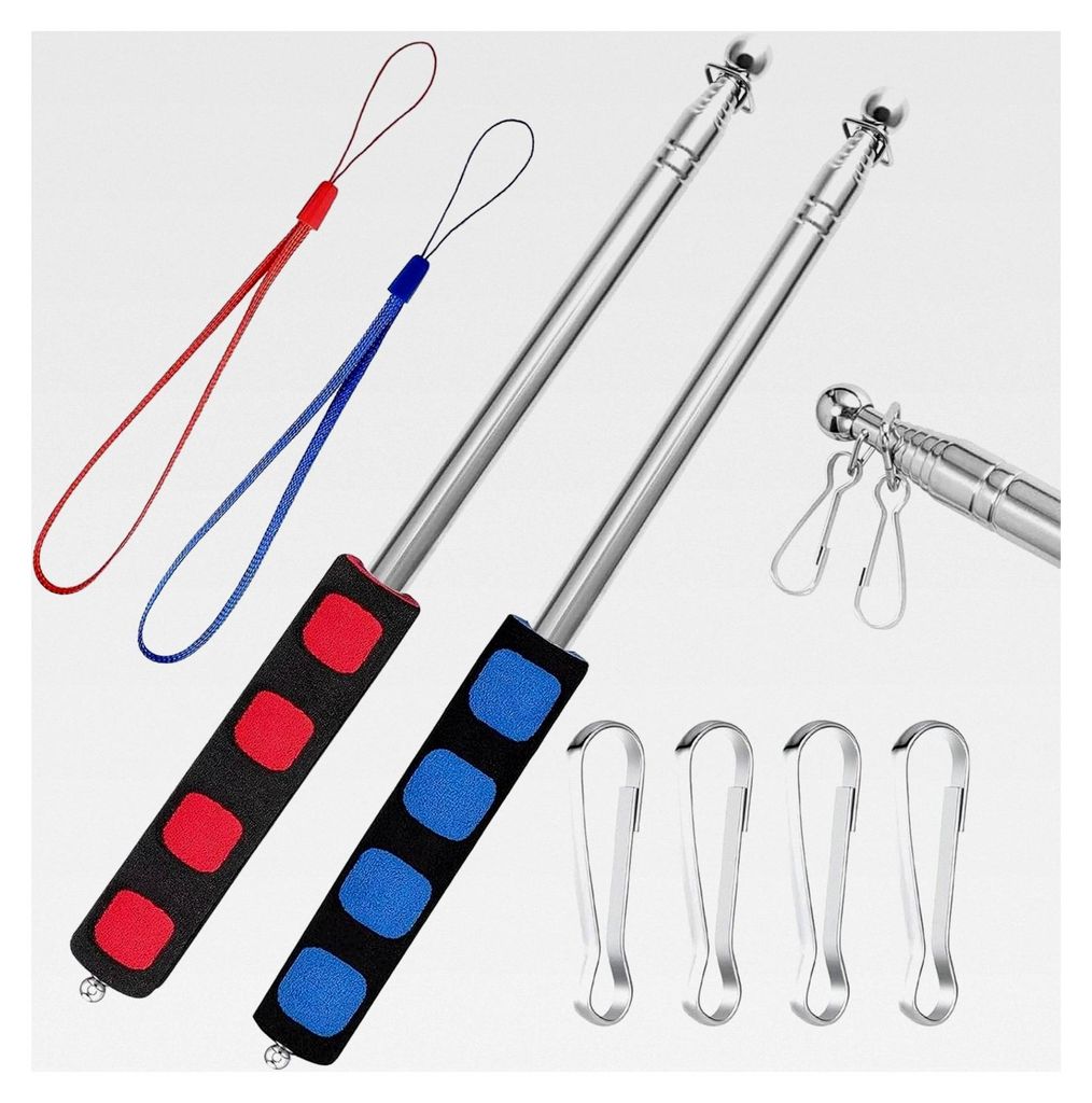 2-teiliges Teleskop-Fahnenmast-Set für Flaggen (Rot und Blau)