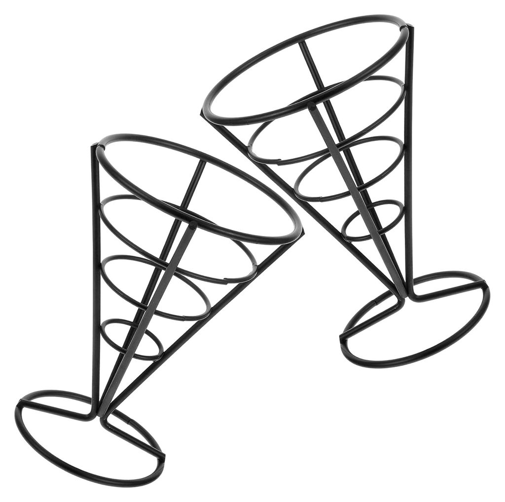 2er Set Pommes Frites Korb aus Edelstahl zum Servieren und Präsentieren von Snacks bei Partys und Buffets in Schwarz