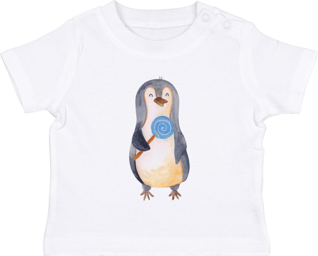 Mr. & Mrs. Panda Babyshirt Pinguin Lolli 6. - 12. Monat - Weiß - Geschenk, Baby T-Shirt, Süß, Naschen, Kleinkind, Süßigkeiten, Öko, Shirt, He...