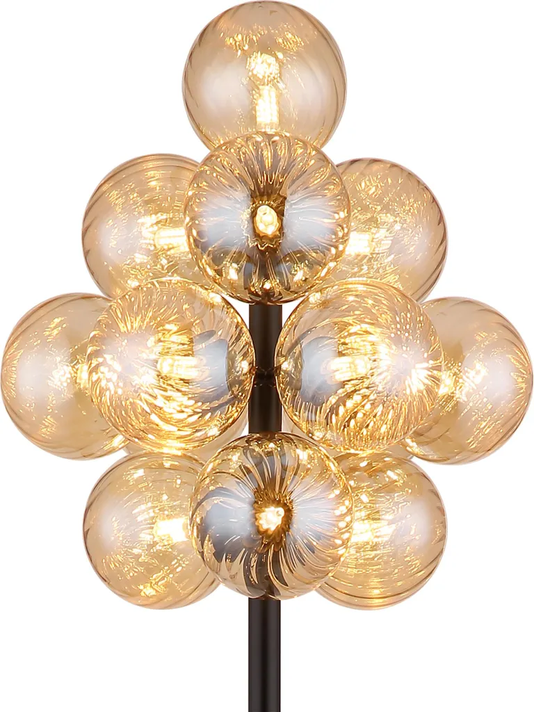 Lampadaire noir boule ambre 160 cm pour un éclairage doux sans éclat
