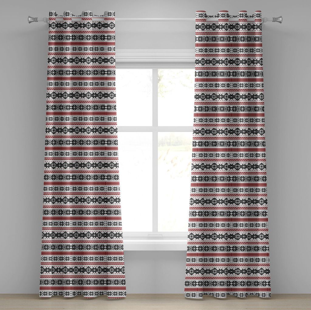 ABAKUHAUS nordisch Ösenvorhang, Skandinavische Art-norwegische dekorative Winter-Motiv-Schattenbilder traditionell, Dekorative 2-Panel-Fenstervorh...