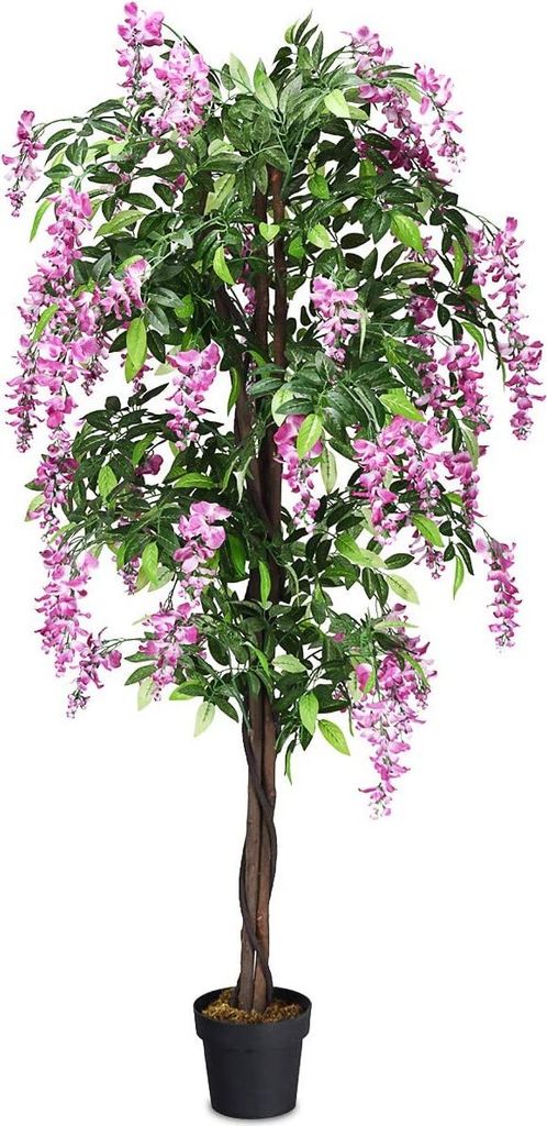 COSTWAY Kunstbaum mit Blüten, Kunstpflanze groß im Topf, Produktbild 