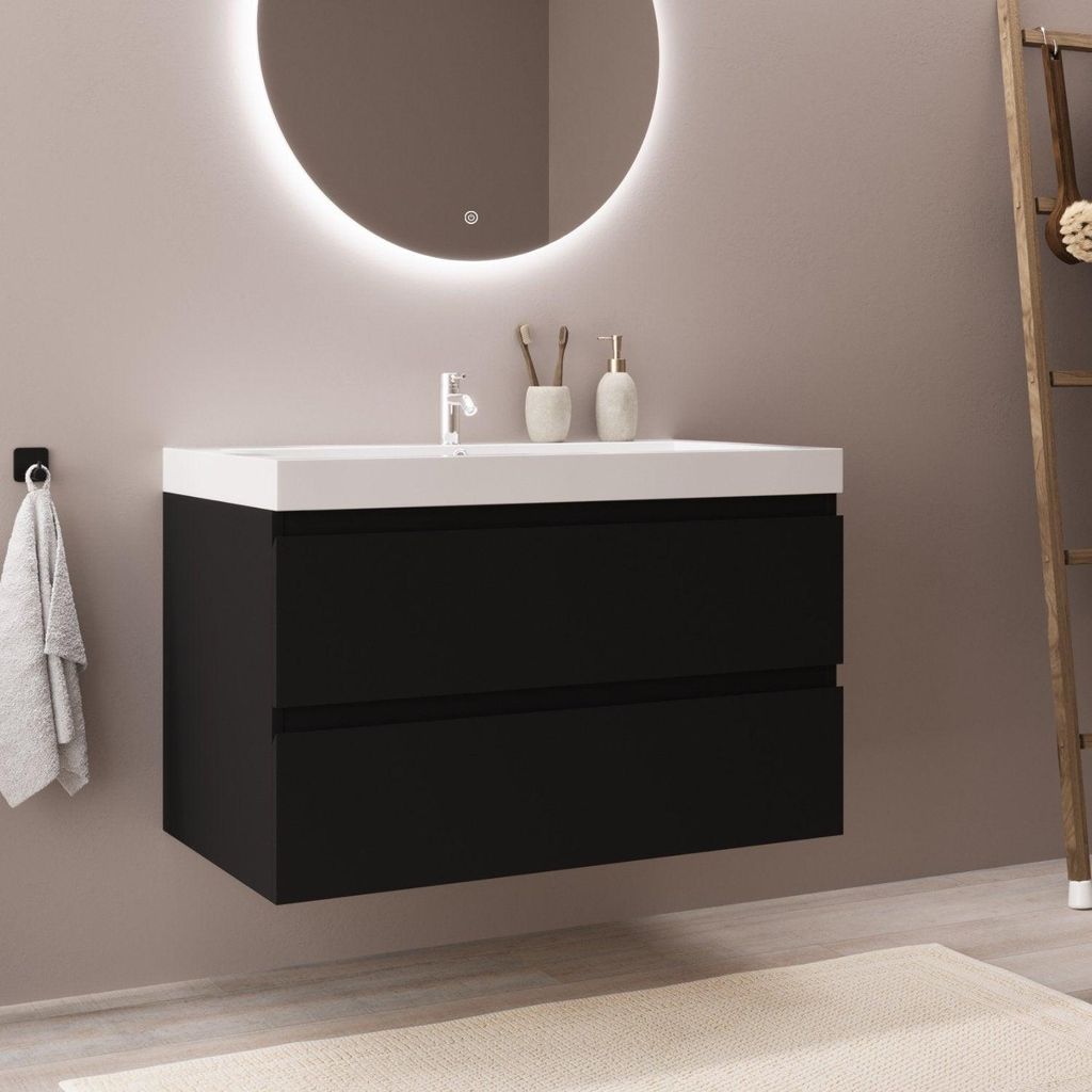 LOMAZOO Badezimmermöbel - Matt Schwarz - Badmöbel - 80cm