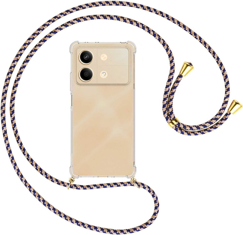 Handykette Backcover-Schutzhülle mit Band (Metall goldfarben) für Xiaomi Redmi Note 13 Pro 5G - blau+beige