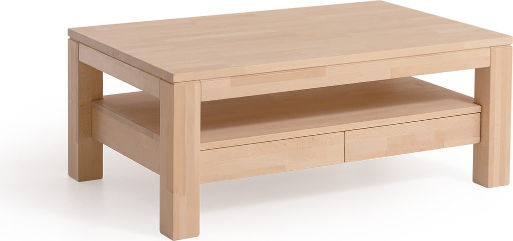 Couchtisch Tisch mit Schublade DINOT XL Buche Massivholz 120x80 cm