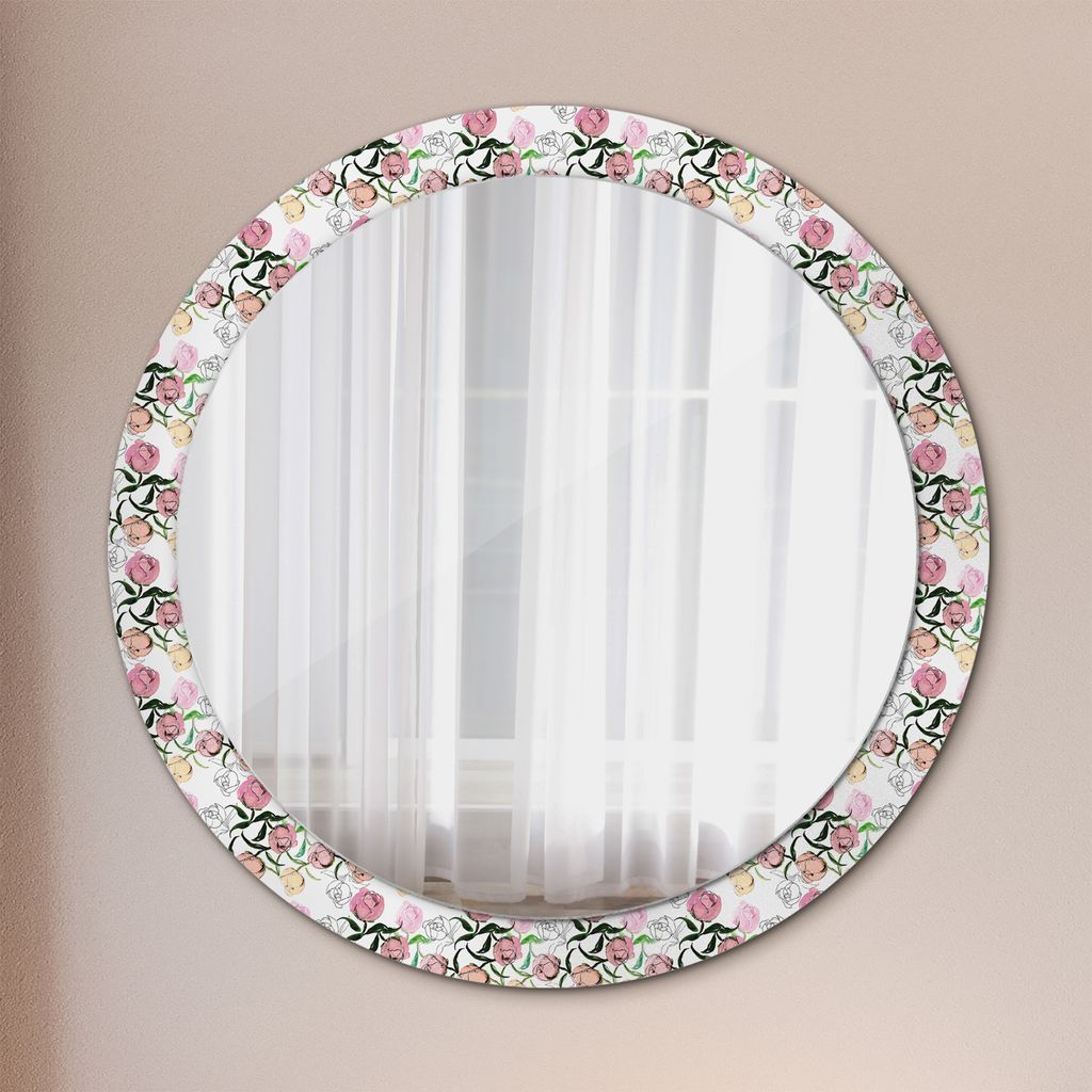 Ø90cm Modern Spiegel - Wandspiegel Wandmontage- Schlafzimmer - Pfingstrose Knospen