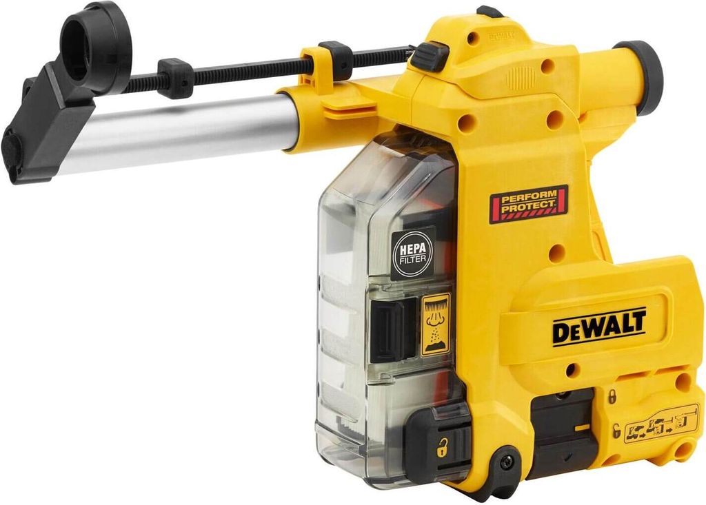 DeWALT Absaugsystem für Akku-/Elektro-Hämmer D25304DH-XJ - werkzeuglose Befestigung der Staubabsaugung an der Maschine
