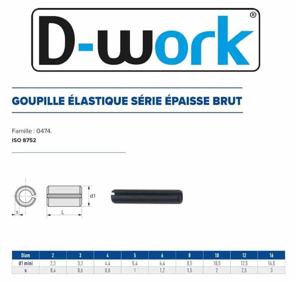 50 Goupilles Élastiques Épaisses 10x50 mm D-Work 8752 en Acier Brut