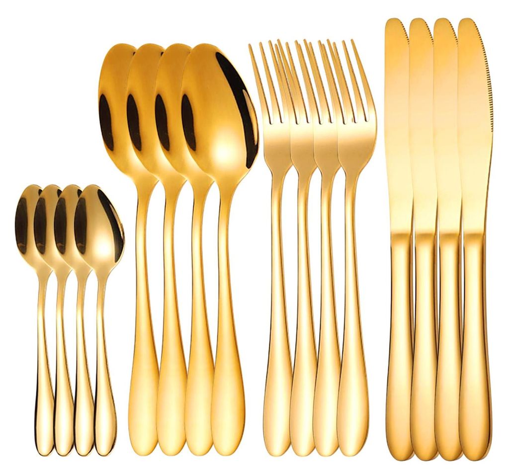 Set Posate Elegante in Acciaio Inox Dorato, 24 Pezzi per 6 Immagine del prodotto 