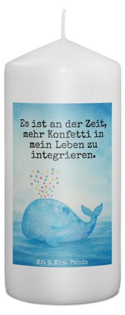 Mr. & Mrs. Panda Kerze Wal Konfetti Design 15 x 7 cm - Weiß - Geschenk, Wale, Geburtstag, Erinnerungskerze, Diät, Meerestiere, Abnehmen, Trennung...