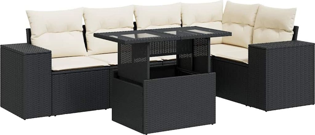 vidaXL 6-tlg. Garten-Sofagarnitur mit Kissen Schwarz Poly Rattan