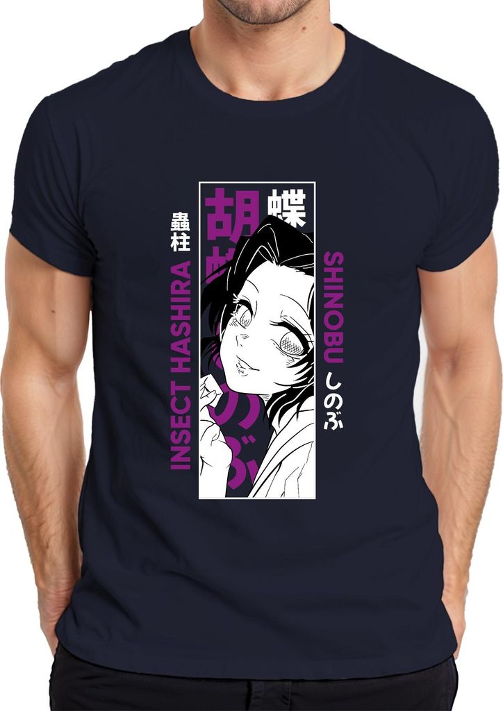 Shinobu Kocho Demon Slayer Insect Hashira Anime Geschenk Lila Herren T-Shirt, Navy, M
