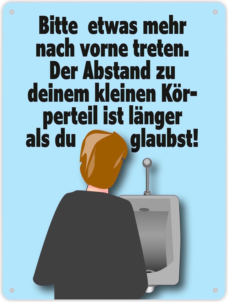 Toilettenschild Metallschild XL in 21x28 cm mit Spruch Abstand größer als