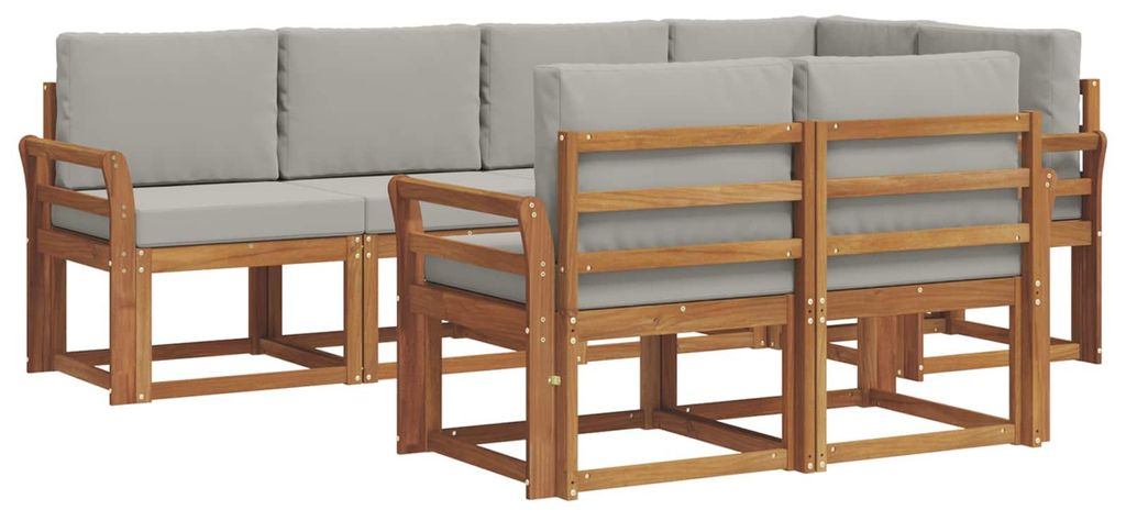 vidaXL Outdoor-Sofagarnitur mit Kissen 7 pcs Natürlich und Hellgrau
