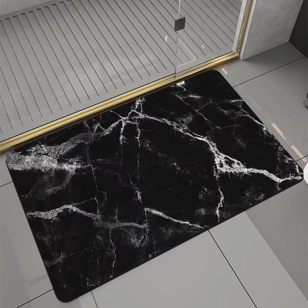 Badematte rutschfest saugfähig Badvorleger Badezimmerteppich Schwarz-011 60x90