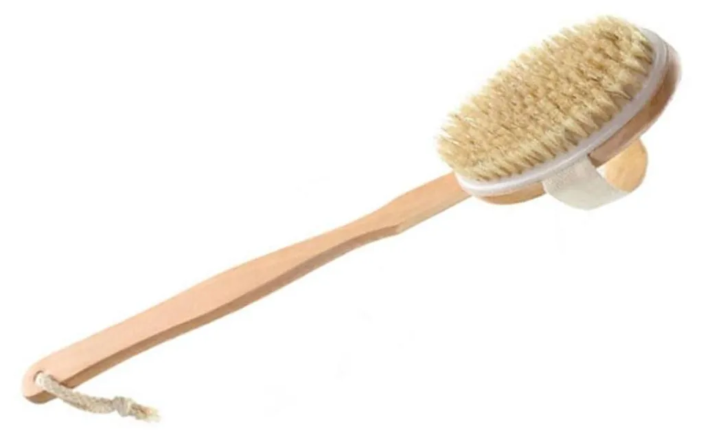 Brosse pour le dos à long manche amovible en poils naturels de sanglier