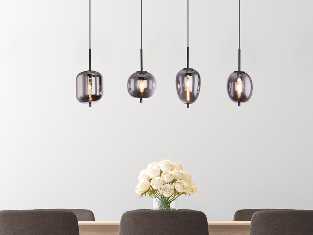 Große Balkenpendelleuchte, LED Rauchglas Küchenlampen hängend für über Esstisch