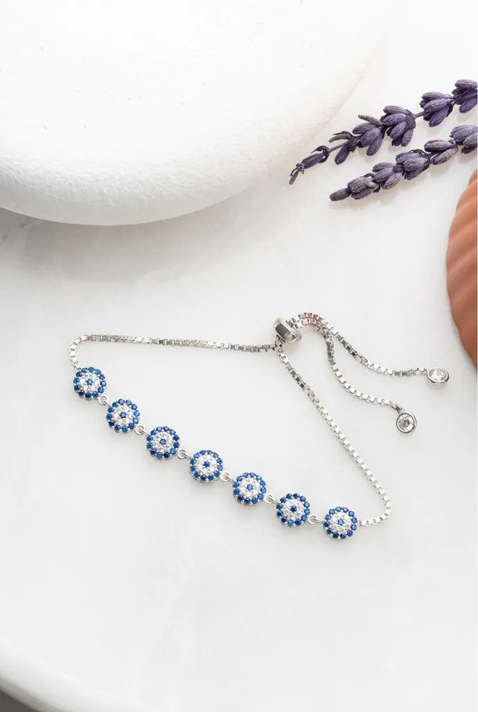 Bracelet argent 925 rhodié anti-ternissement motifs Nazar et zircone