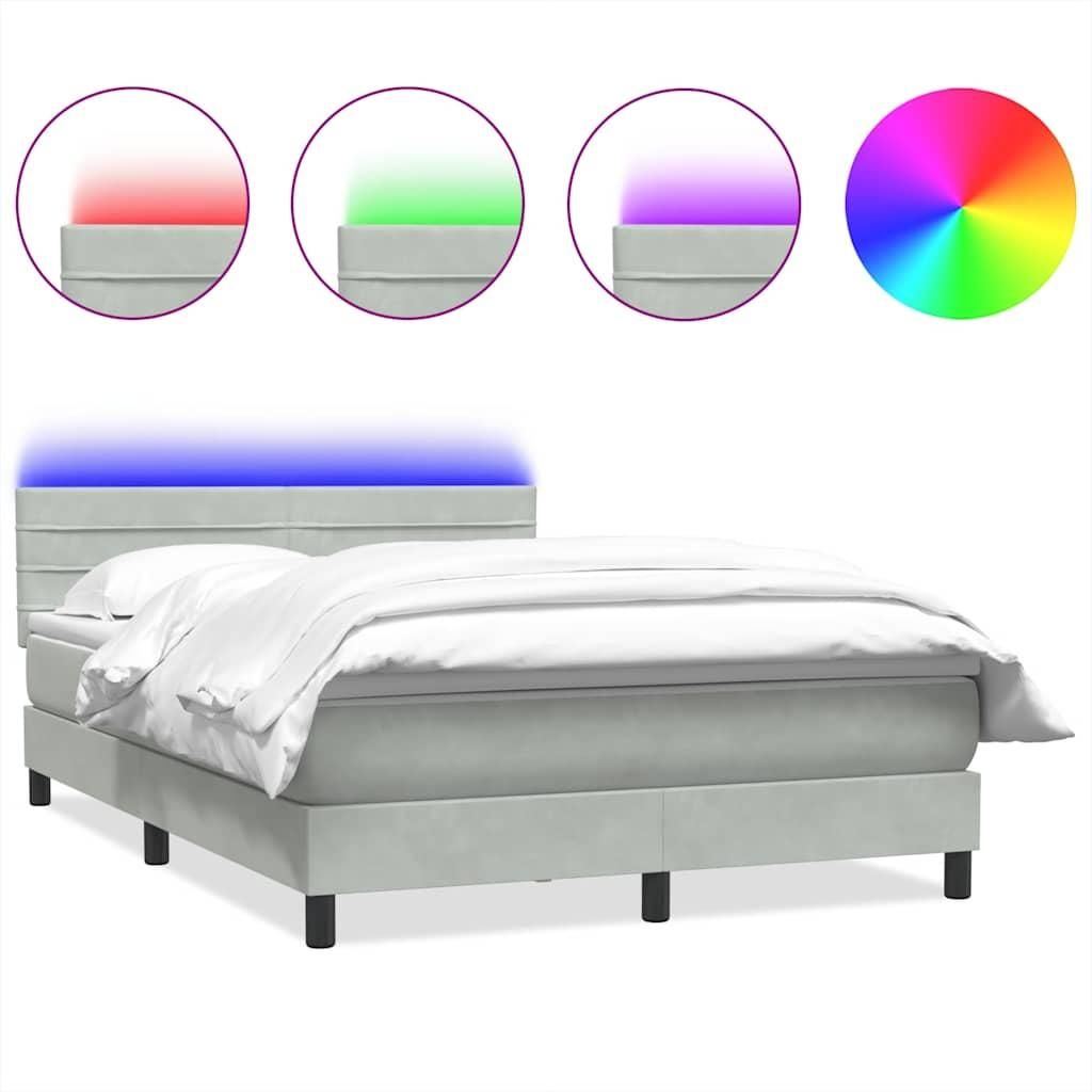 vidaXL Boxspringbett mit Matratze & LED Hellgrau 160x210 cm Samt