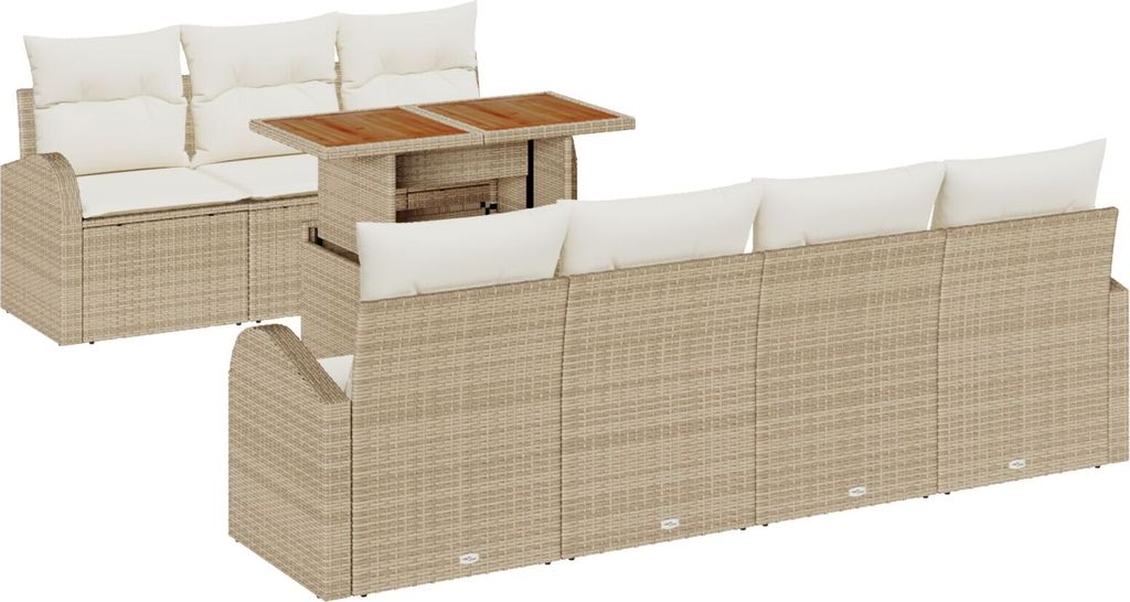 Langlebige 8-teiliges Garten Sofaset mit Kissen Beige Poly Rattan, 2-Sitzer Garten Sofa mit Stauraum & Kissen Beige Poly Rattan - Gartensofas Möbe...