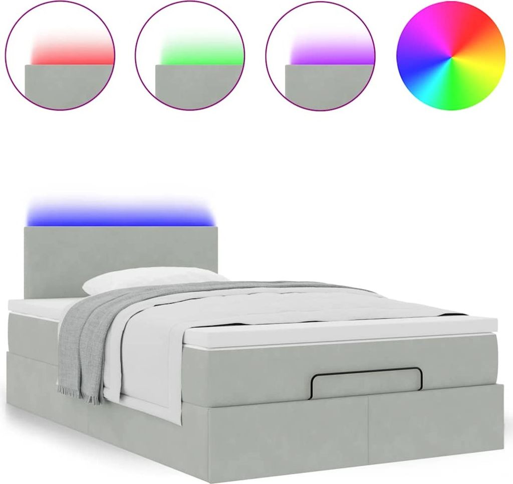 SYFAX Ottomane Bett mit Matratze & LEDs Hellgrau 120x190 cm Samt