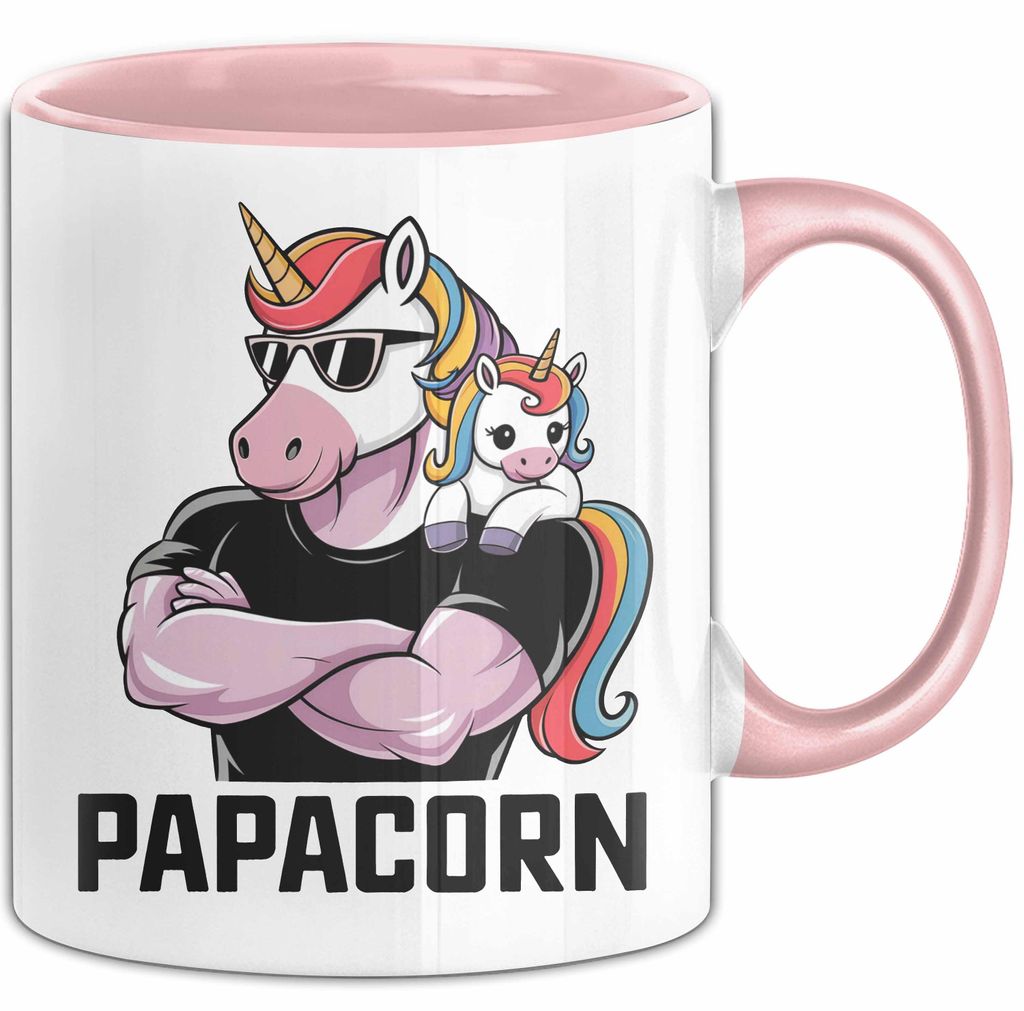 Vatertag Tasse Geschenk Papacorn Einhorn für Papa Spruch (Rosa)