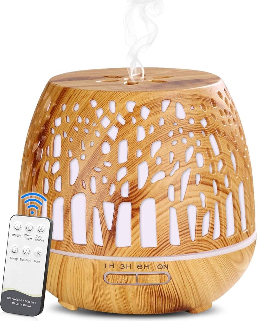 Simpeak Aroma Diffuser 400ml, Ultraschall Raum Diffuser Holz für ätherische Öle, Aromatherapie Düfte Luftbefeuchter mit Fernbedienung - Geschni...
