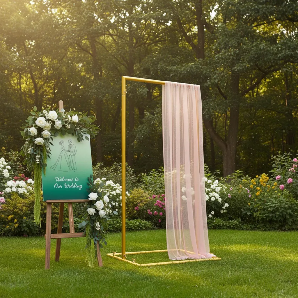 Arche pour cérémonie laïque dorée support métal pour fleurs et ballons - 6