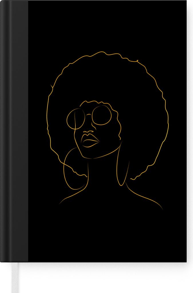 MuchoWow Notizbuch Tagebuch Haushaltsbuch Notebook A5 Frau - Locken - Gold - Strichzeichnung - Notizblock - Notizheft - Notebook - Schreibblock -...