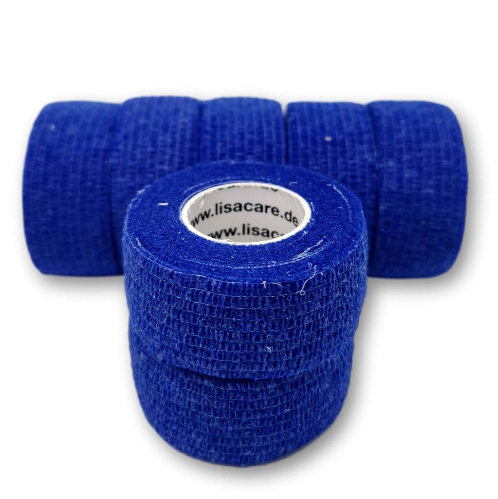 LisaCare Fingerpflaster - 2,5cm x 4,5m Blau - Pflasterverband LATEXFREI - 7er Set Farbmix - Kohäsive Bandage