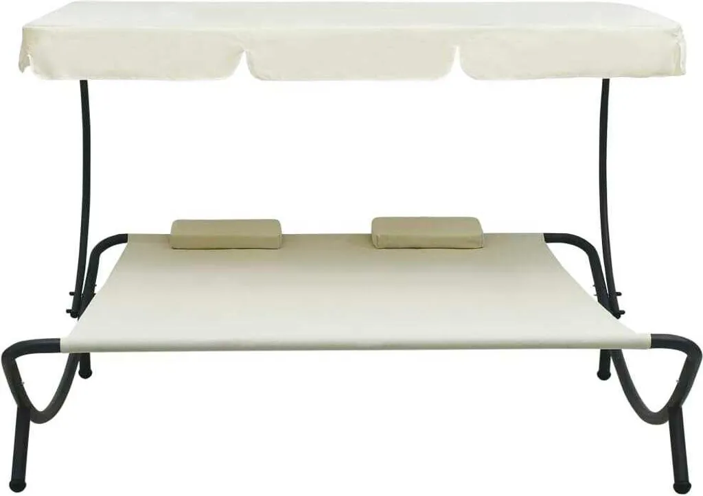 Bain de soleil avec auvent et coussin Blanc crème - Transat de jardin - 2