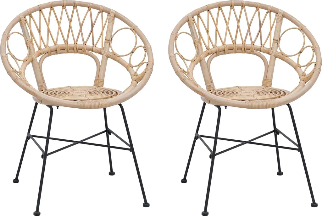 Chaise en Rotin Naturel pour Cuisine et Séjour, Lot de 2 Sièges Design