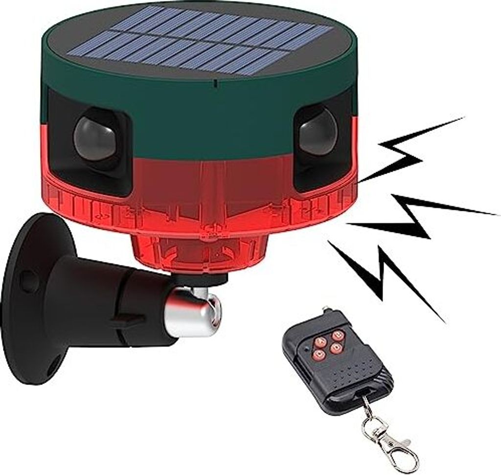 Dinowin Motion Sensor Alarm Solar 129 dB 360 ° PIR Leichte Outdoor -Fernbedienung Wasserdichtes System Home Türlager Privat (rot)