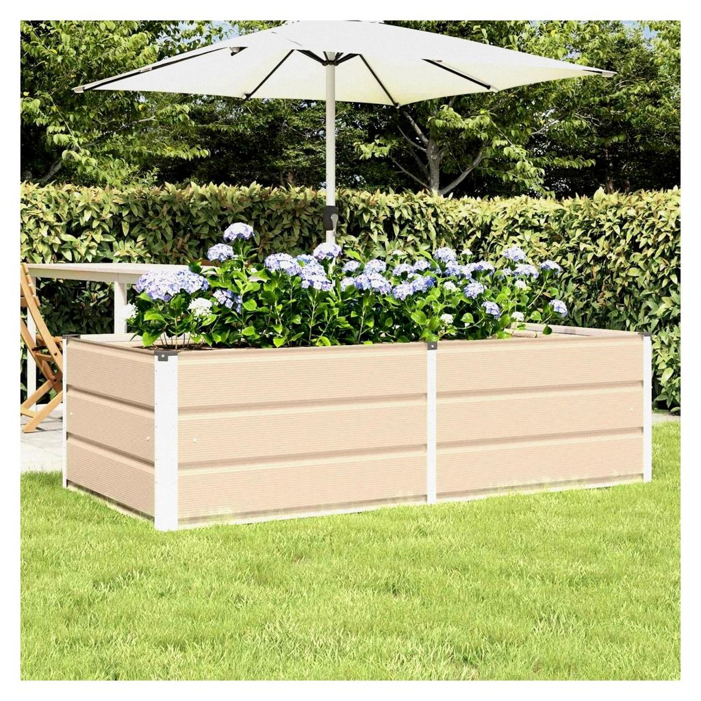 Blumenkästen, elfenbeinfarben, 160 x 80 x 45 cm, Stahl, Hochbeet, für Garten, Pflanzgefäß, für Blumen, Sukkulenten, Terrasse, Balkon