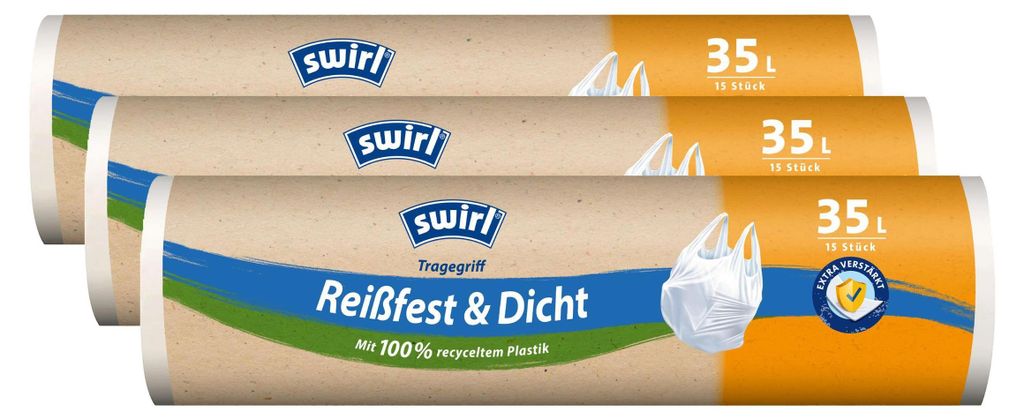 3x Swirl Tragegriff Müllbeutel 35L ( 15 stk./Rolle )