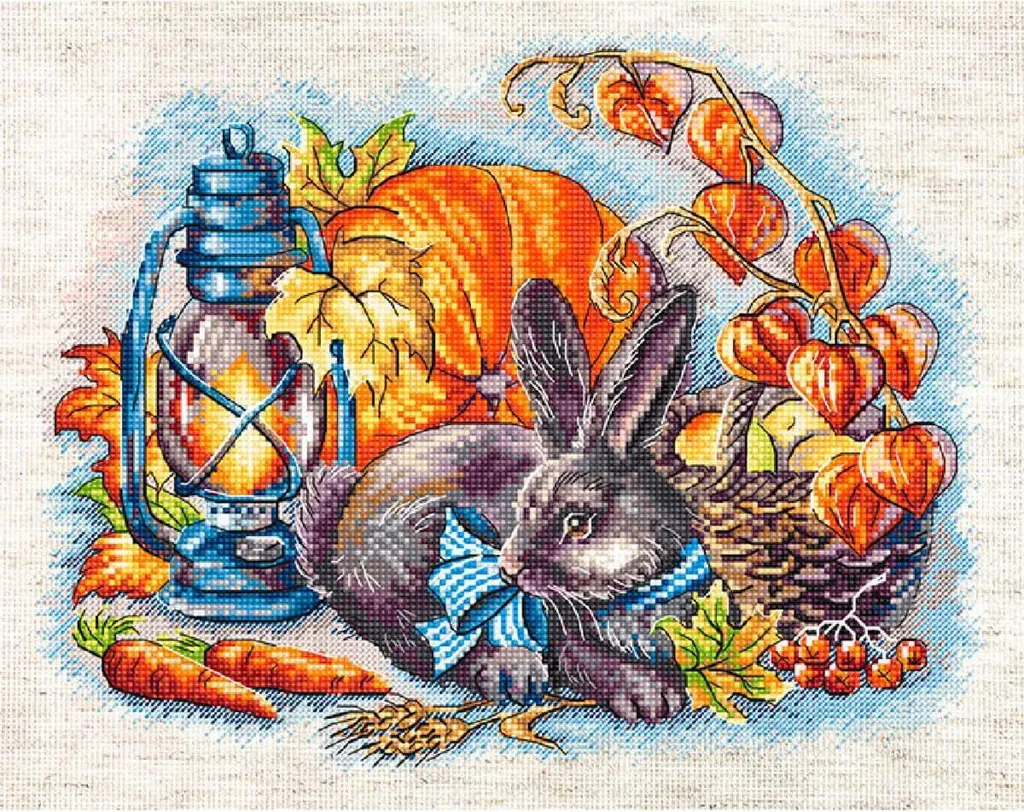 Broderie Point de Croix Kit Complet Lapin Automne Letistitch 20x25cm