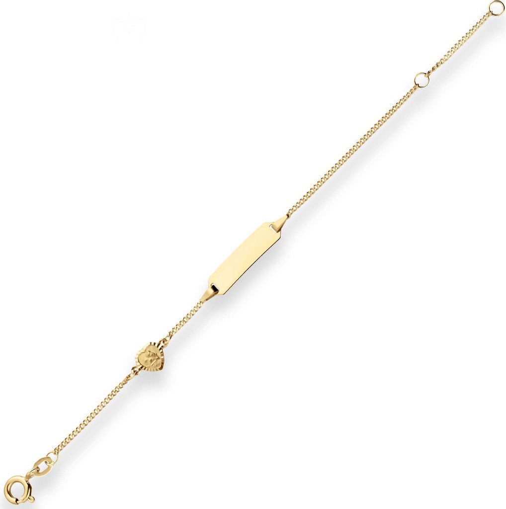 1,4mm Id-Armband Panzerkette Herz mit Engel aus 585 Gold Gelbgold 14cm
