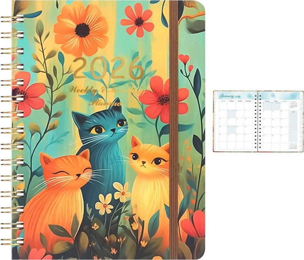 2026 Monatsplaner – Niedliches Katzen-Design Notizbuch, 140 Seiten, Interaktives Layout, Hardcover, für Arbeit, Schule & Zuhause, 6,1 x 8,46 Zoll