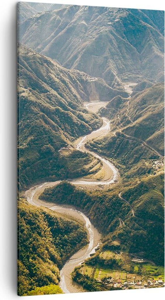 Bild auf Leinwand - Leinwandbild - Einteilig - Berge Weg Wald - 45x80cm - Wand Bild - Wanddeko - Wandbilder - Leinwanddruck - Bilder - Wanddekorati...
