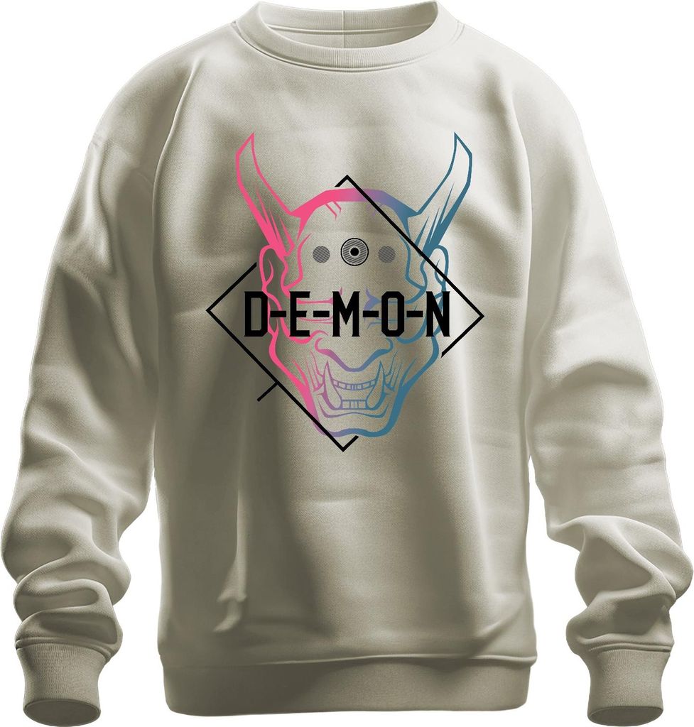 DEMON Oni Maske Halloween Anime Manga Gaming Vaporwave Streetwear Uni Sweatshirt Pullover, Natur, 3XL