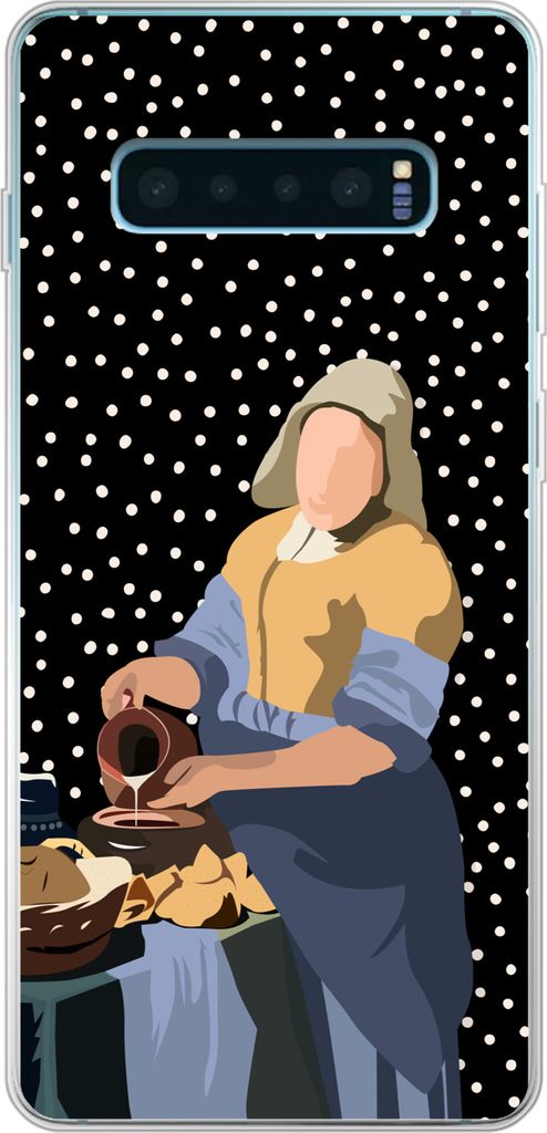 MuchoWow Handyhülle Schutzhülle Hülle für Telefoonhoesje Samsung Galaxy S10 Plus Alte Meister - Milchmädchen - Polka dots - Schwarz Silikon ...