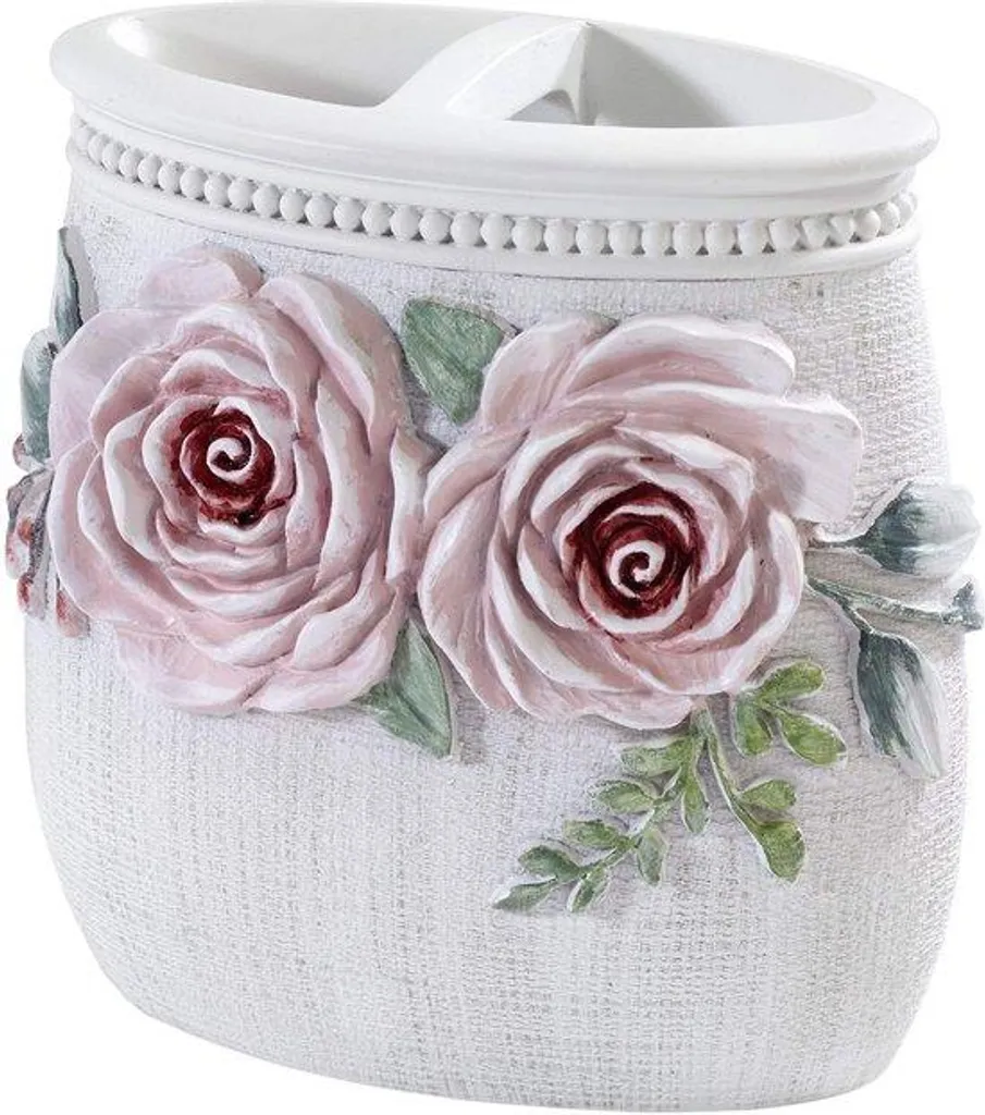 Gobelet de salle de bain floral en résine vert pastel pour brosses