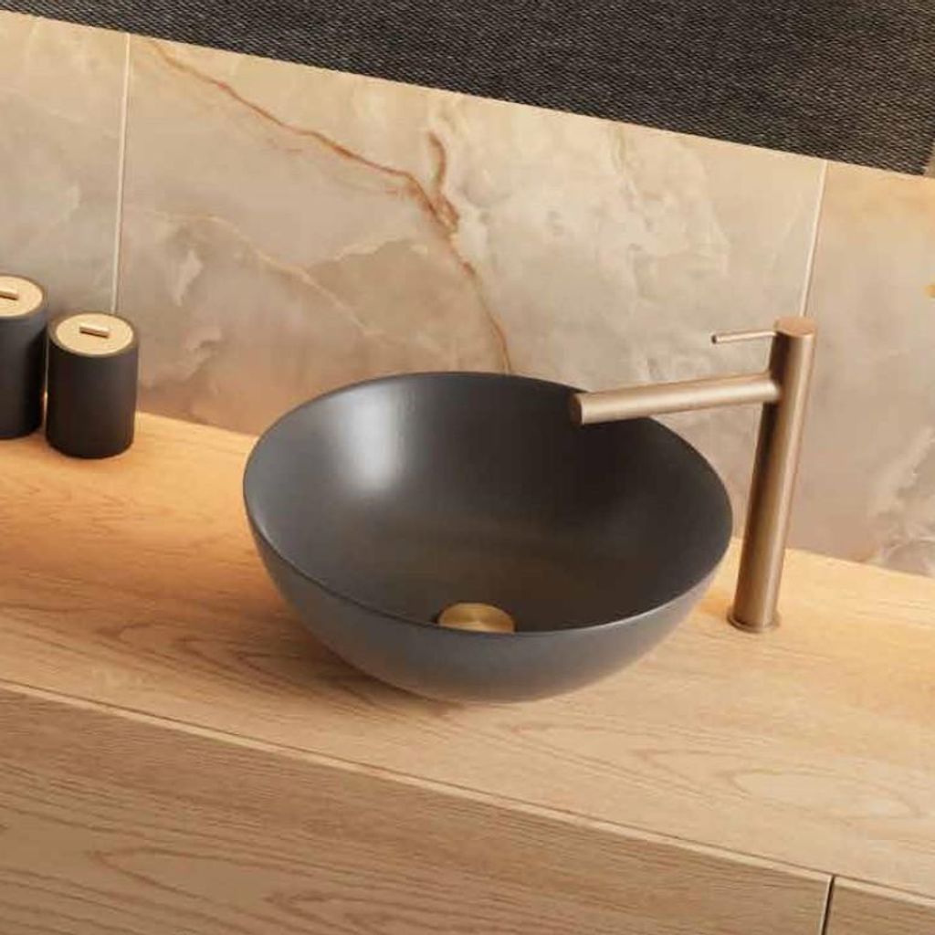 ECOLAM Waschbecken Luqa 40 cm Graphit matt rund Keramik Aufsatzwaschbecken Waschschale Anthrazit