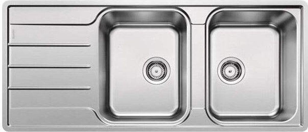 Blanco Lemis 8 S-if - 2 Becken + Abtropfbrett - 1160 x 500 - Siphon - Manuelle Entleerung - Gebürsteter Edelstahl - Blanco