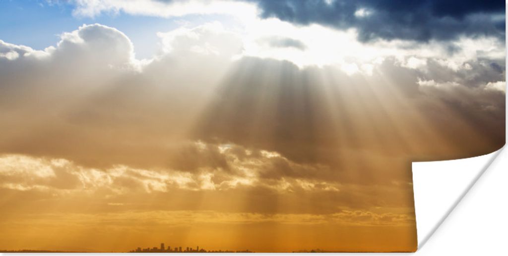 MuchoWow Poster Sonnenstrahlen in der Dämmerung vom blauen Himmel im kanadischen Vancouver 160x80 cm - Foto Poster